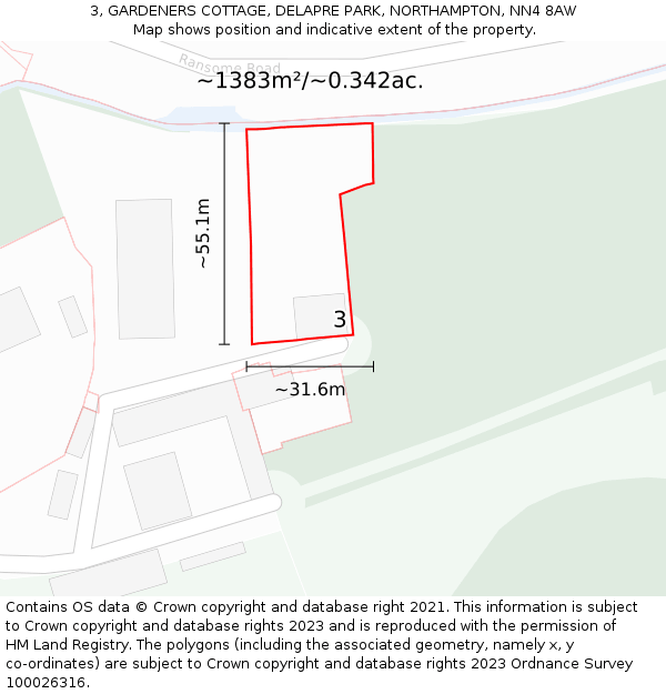3, GARDENERS COTTAGE, DELAPRE PARK, NORTHAMPTON, NN4 8AW: Plot and title map