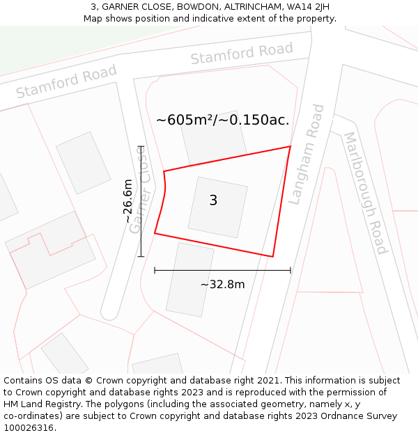 3, GARNER CLOSE, BOWDON, ALTRINCHAM, WA14 2JH: Plot and title map