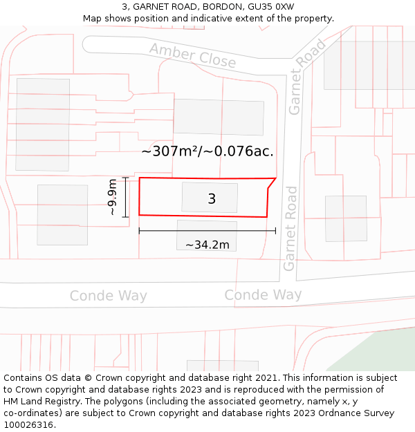 3, GARNET ROAD, BORDON, GU35 0XW: Plot and title map