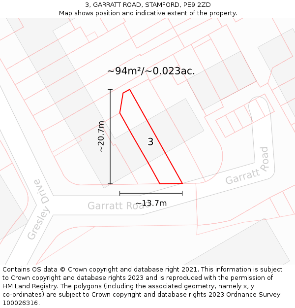 3, GARRATT ROAD, STAMFORD, PE9 2ZD: Plot and title map