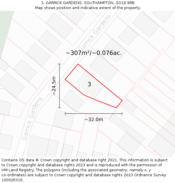 3, GARRICK GARDENS, SOUTHAMPTON, SO19 9RB: Plot and title map