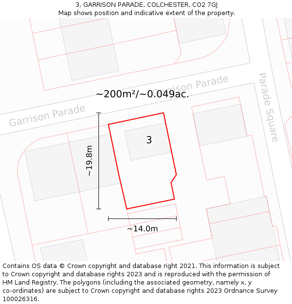 3, GARRISON PARADE, COLCHESTER, CO2 7GJ: Plot and title map