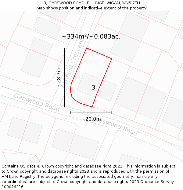 3, GARSWOOD ROAD, BILLINGE, WIGAN, WN5 7TH: Plot and title map