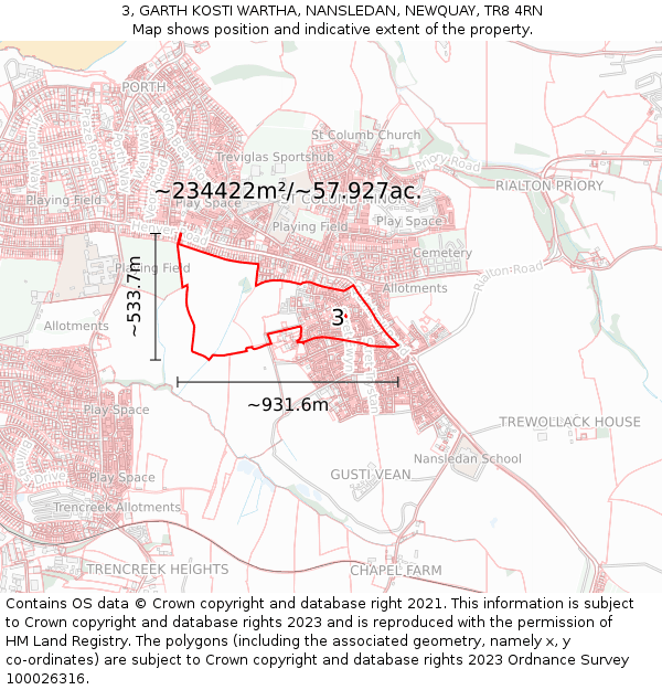 3, GARTH KOSTI WARTHA, NANSLEDAN, NEWQUAY, TR8 4RN: Plot and title map