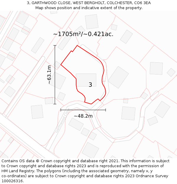 3, GARTHWOOD CLOSE, WEST BERGHOLT, COLCHESTER, CO6 3EA: Plot and title map