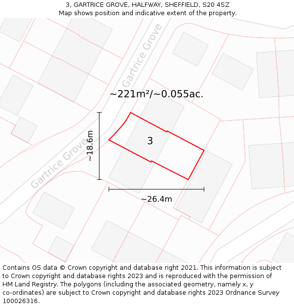 3, GARTRICE GROVE, HALFWAY, SHEFFIELD, S20 4SZ: Plot and title map