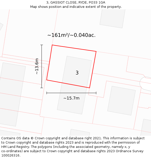 3, GASSIOT CLOSE, RYDE, PO33 1GA: Plot and title map