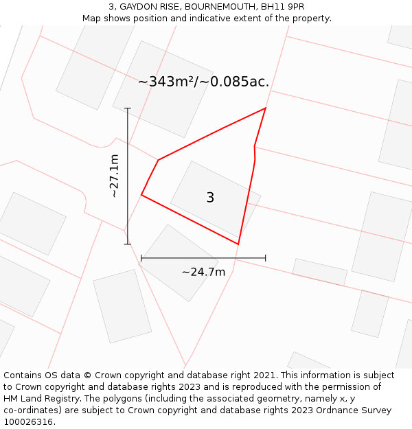 3, GAYDON RISE, BOURNEMOUTH, BH11 9PR: Plot and title map