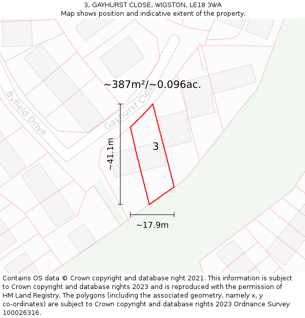 3, GAYHURST CLOSE, WIGSTON, LE18 3WA: Plot and title map