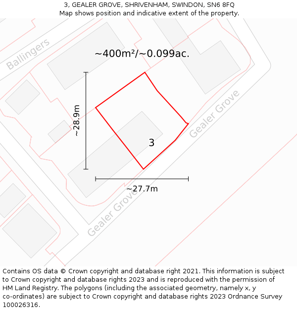 3, GEALER GROVE, SHRIVENHAM, SWINDON, SN6 8FQ: Plot and title map