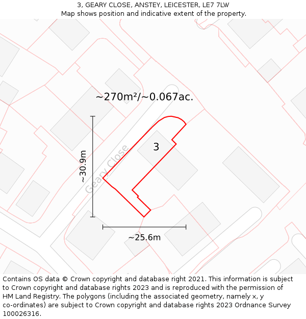 3, GEARY CLOSE, ANSTEY, LEICESTER, LE7 7LW: Plot and title map