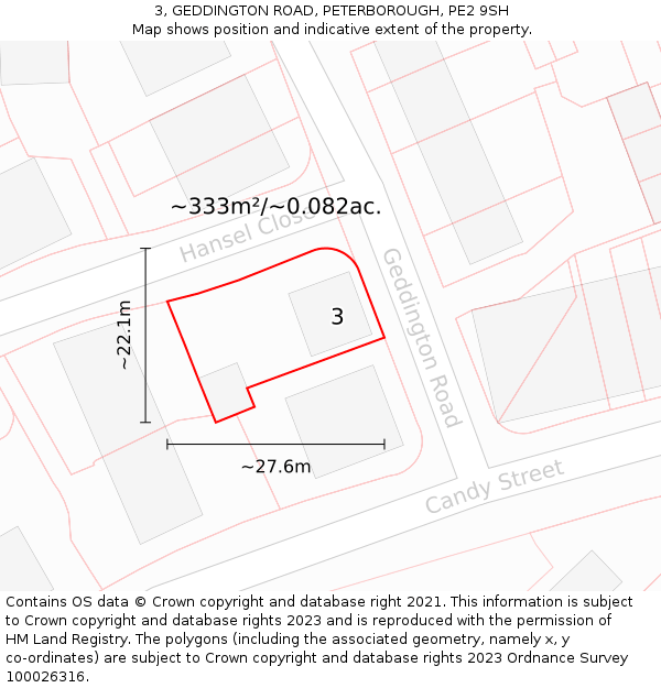 3, GEDDINGTON ROAD, PETERBOROUGH, PE2 9SH: Plot and title map