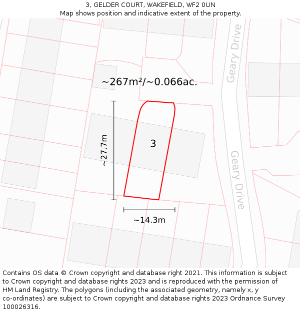 3, GELDER COURT, WAKEFIELD, WF2 0UN: Plot and title map