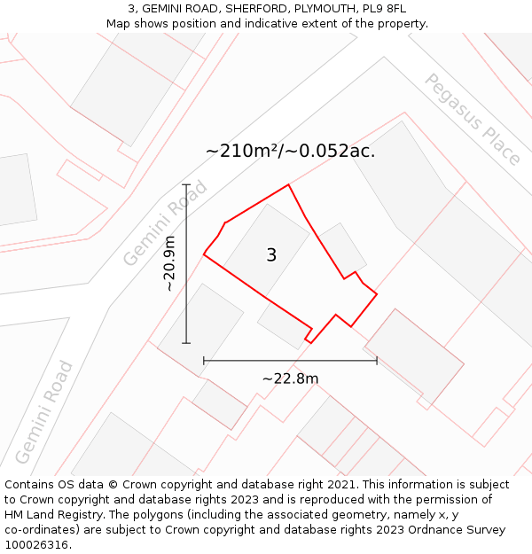 3, GEMINI ROAD, SHERFORD, PLYMOUTH, PL9 8FL: Plot and title map