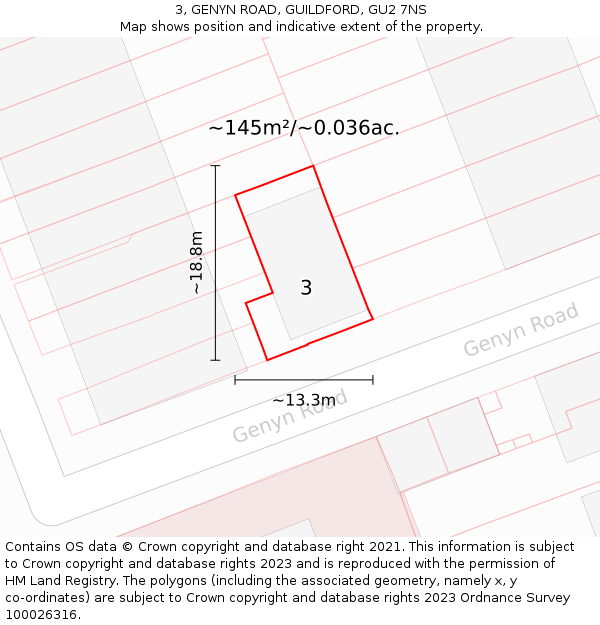 3, GENYN ROAD, GUILDFORD, GU2 7NS: Plot and title map