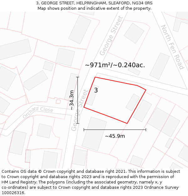 3, GEORGE STREET, HELPRINGHAM, SLEAFORD, NG34 0RS: Plot and title map