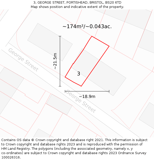 3, GEORGE STREET, PORTISHEAD, BRISTOL, BS20 6TD: Plot and title map