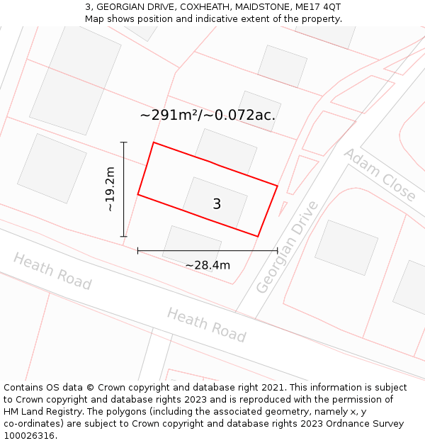 3, GEORGIAN DRIVE, COXHEATH, MAIDSTONE, ME17 4QT: Plot and title map