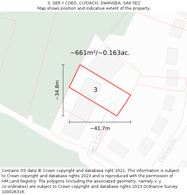 3, GER Y COED, CLYDACH, SWANSEA, SA6 5EZ: Plot and title map