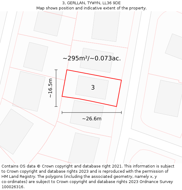 3, GERLLAN, TYWYN, LL36 9DE: Plot and title map