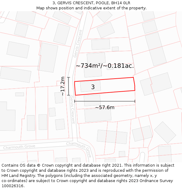 3, GERVIS CRESCENT, POOLE, BH14 0LR: Plot and title map