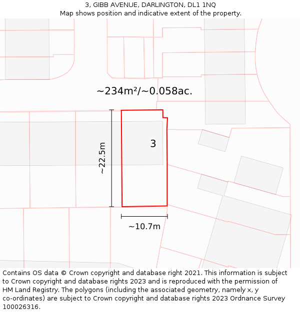 3, GIBB AVENUE, DARLINGTON, DL1 1NQ: Plot and title map