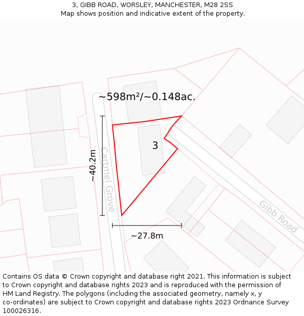 3, GIBB ROAD, WORSLEY, MANCHESTER, M28 2SS: Plot and title map