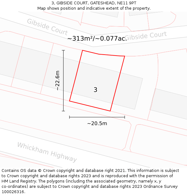 3, GIBSIDE COURT, GATESHEAD, NE11 9PT: Plot and title map