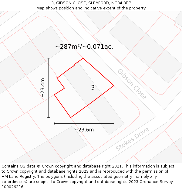 3, GIBSON CLOSE, SLEAFORD, NG34 8BB: Plot and title map