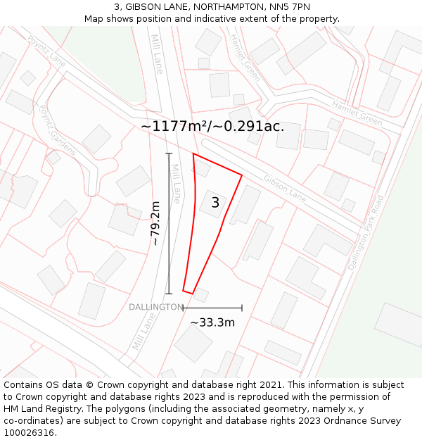 3, GIBSON LANE, NORTHAMPTON, NN5 7PN: Plot and title map