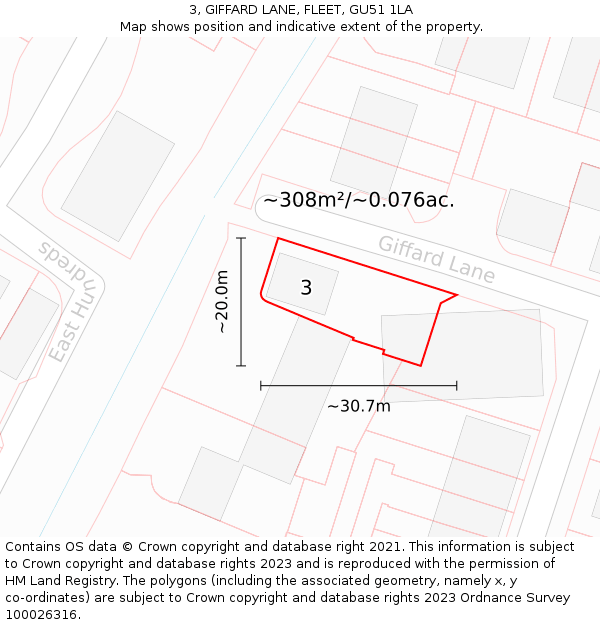 3, GIFFARD LANE, FLEET, GU51 1LA: Plot and title map