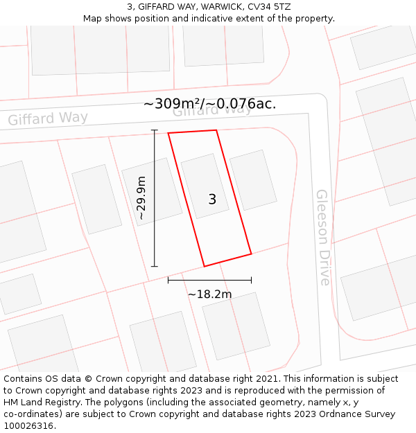 3, GIFFARD WAY, WARWICK, CV34 5TZ: Plot and title map