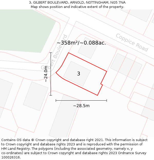 3, GILBERT BOULEVARD, ARNOLD, NOTTINGHAM, NG5 7NA: Plot and title map