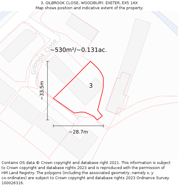 3, GILBROOK CLOSE, WOODBURY, EXETER, EX5 1AX: Plot and title map