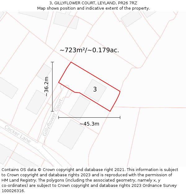 3, GILLYFLOWER COURT, LEYLAND, PR26 7RZ: Plot and title map