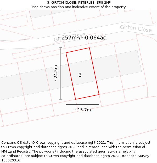 3, GIRTON CLOSE, PETERLEE, SR8 2NF: Plot and title map