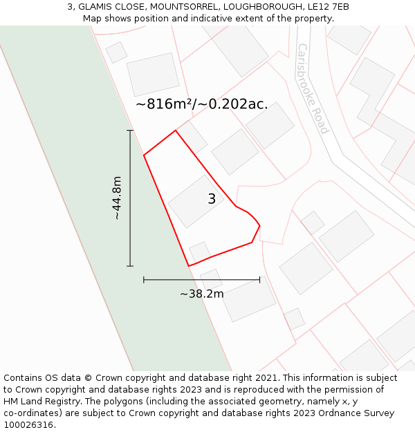 3, GLAMIS CLOSE, MOUNTSORREL, LOUGHBOROUGH, LE12 7EB: Plot and title map