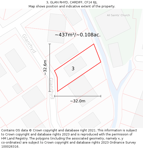 3, GLAN RHYD, CARDIFF, CF14 6JL: Plot and title map