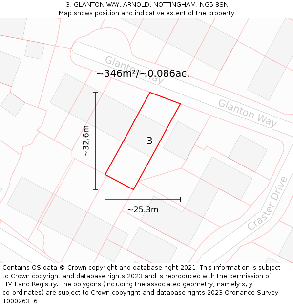 3, GLANTON WAY, ARNOLD, NOTTINGHAM, NG5 8SN: Plot and title map