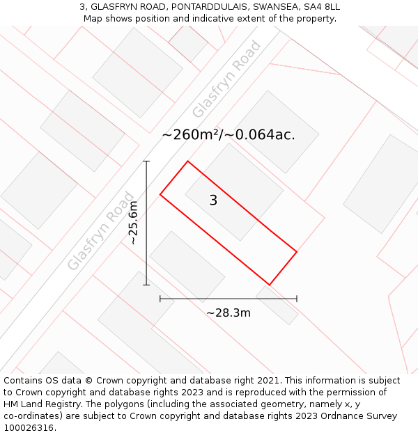 3, GLASFRYN ROAD, PONTARDDULAIS, SWANSEA, SA4 8LL: Plot and title map
