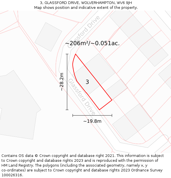 3, GLASSFORD DRIVE, WOLVERHAMPTON, WV6 9JH: Plot and title map