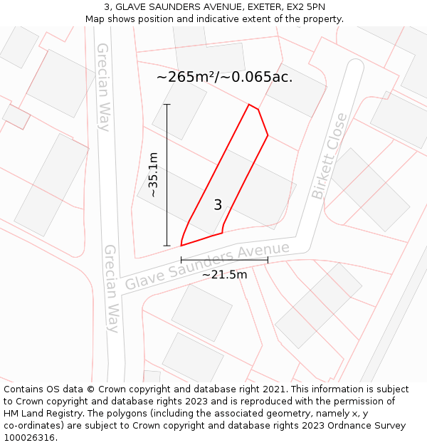 3, GLAVE SAUNDERS AVENUE, EXETER, EX2 5PN: Plot and title map