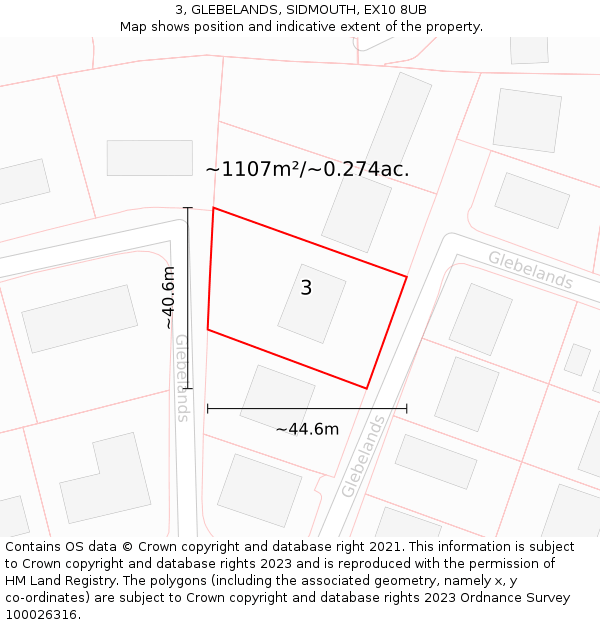 3, GLEBELANDS, SIDMOUTH, EX10 8UB: Plot and title map