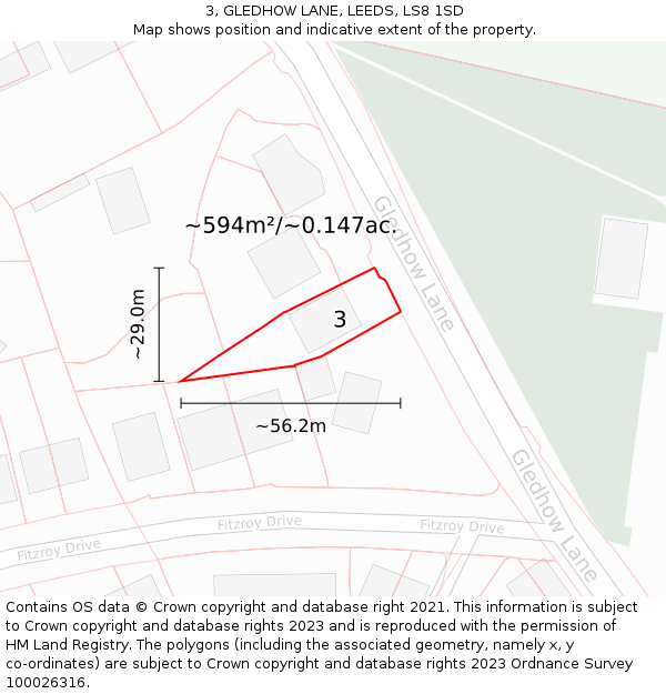 3, GLEDHOW LANE, LEEDS, LS8 1SD: Plot and title map