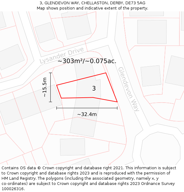 3, GLENDEVON WAY, CHELLASTON, DERBY, DE73 5AG: Plot and title map