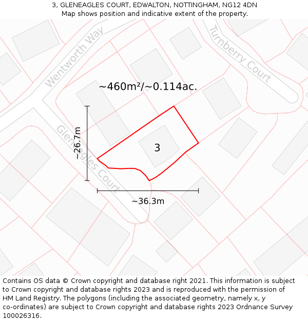 3, GLENEAGLES COURT, EDWALTON, NOTTINGHAM, NG12 4DN: Plot and title map