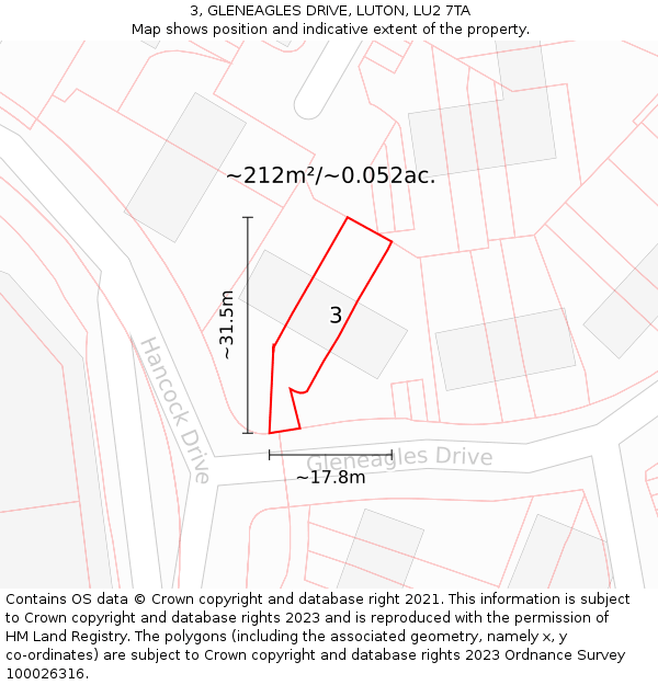 3, GLENEAGLES DRIVE, LUTON, LU2 7TA: Plot and title map