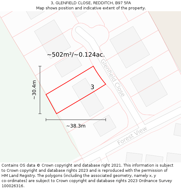 3, GLENFIELD CLOSE, REDDITCH, B97 5FA: Plot and title map