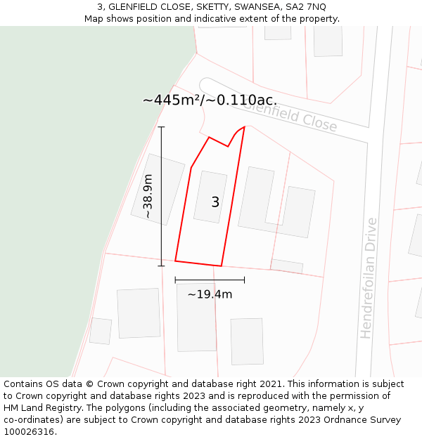 3, GLENFIELD CLOSE, SKETTY, SWANSEA, SA2 7NQ: Plot and title map