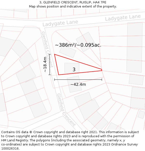 3, GLENFIELD CRESCENT, RUISLIP, HA4 7PE: Plot and title map